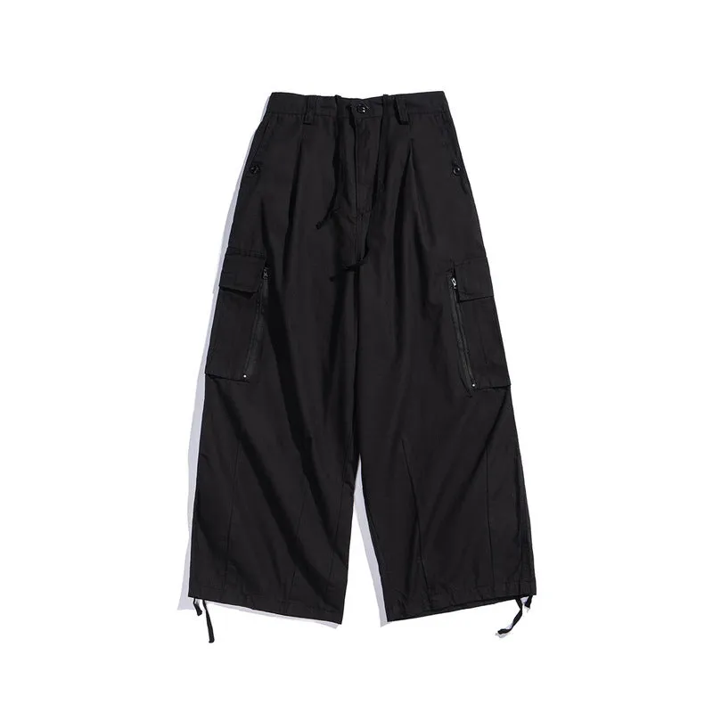 Man Fall Outfits Cargo Pants Straight Cargo Pants Men's Retro Loose Wide Leg Leisure Drawstring Ankle-Tied Trousers