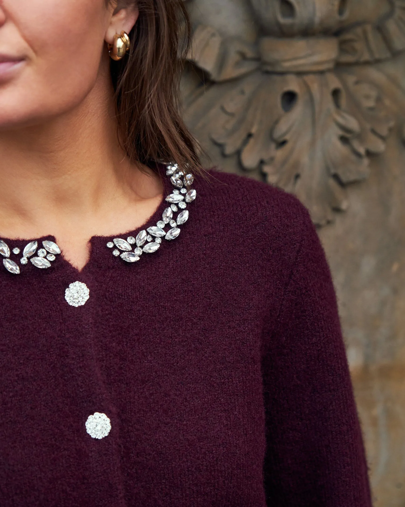 Marie Stone Knit Cardigan - Wine