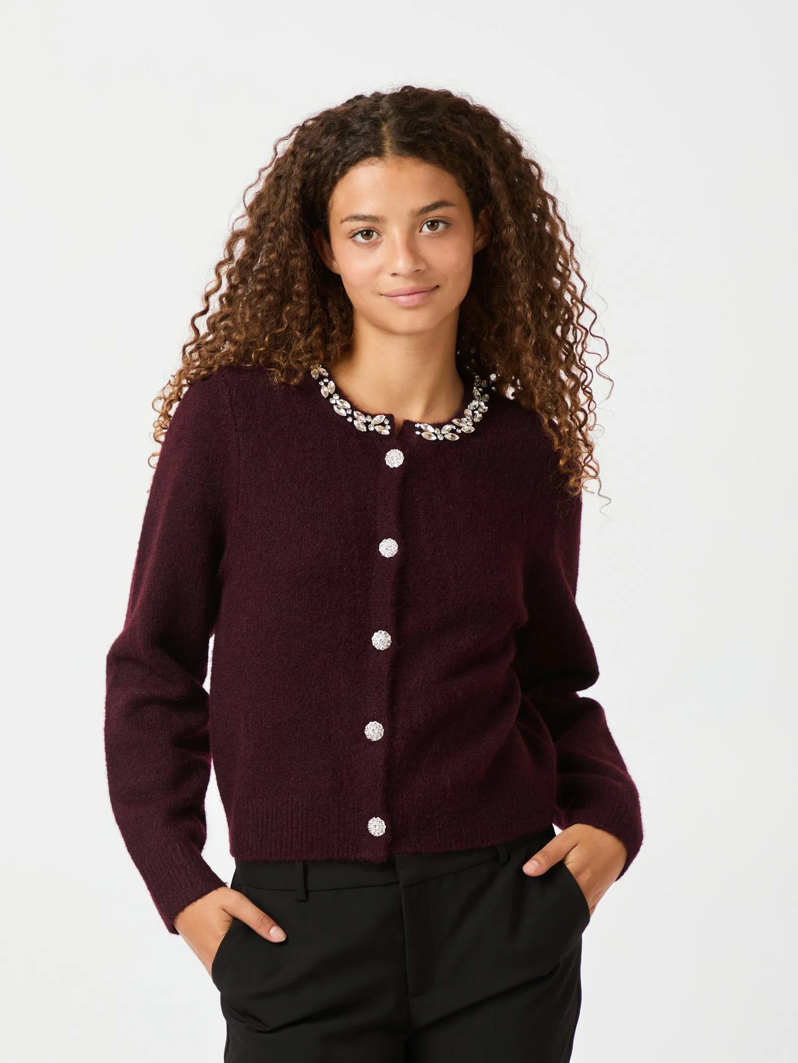 Marie Stone Knit Cardigan - Wine