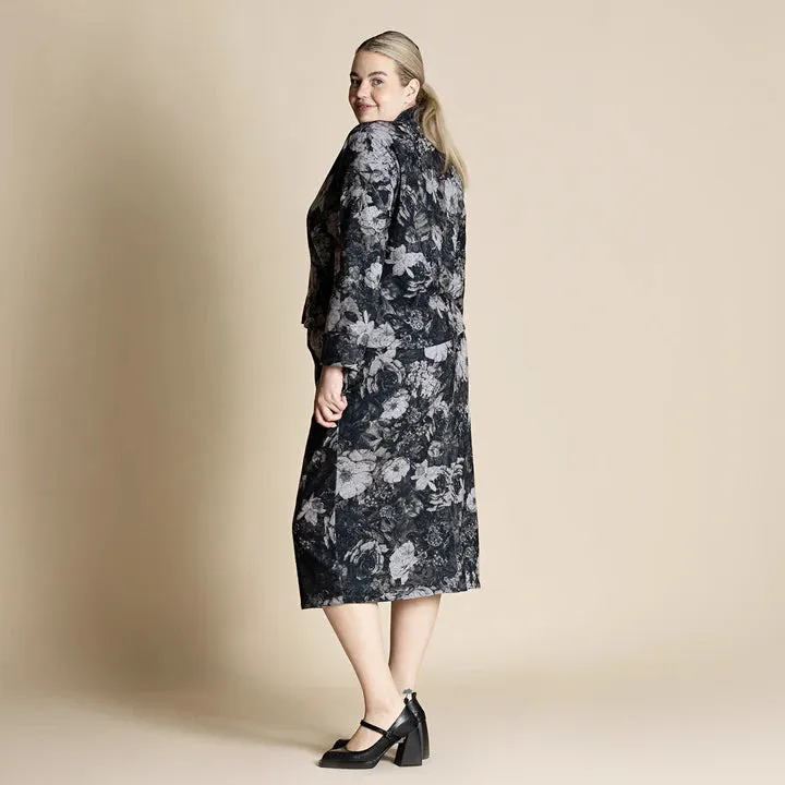 MEGAN SALMON - Cabbage Rose Balmoral Cardigan - MUSHROOM-GREY & BLACK