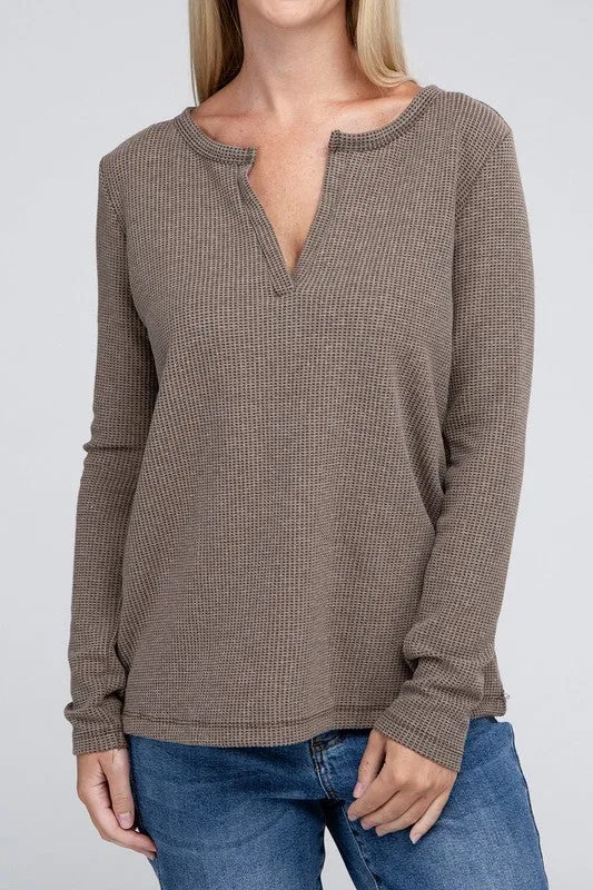 Melange Baby Waffle V-Neck Long Sleeve Top - Online Exclusive
