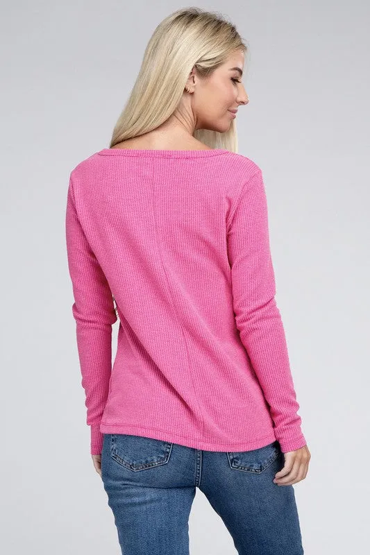 Melange Baby Waffle V-Neck Long Sleeve Top - Online Exclusive