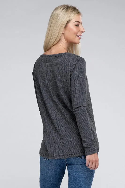Melange Baby Waffle V-Neck Long Sleeve Top - Online Exclusive
