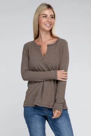 Melange Baby Waffle V-Neck Long Sleeve Top - Online Exclusive