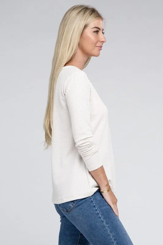 Melange Baby Waffle V-Neck Long Sleeve Top - Online Exclusive