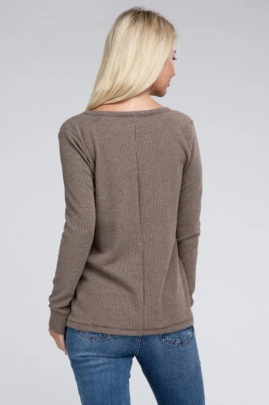 Melange Baby Waffle V-Neck Long Sleeve Top - Online Exclusive