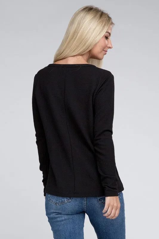 Melange Baby Waffle V-Neck Long Sleeve Top - Online Exclusive