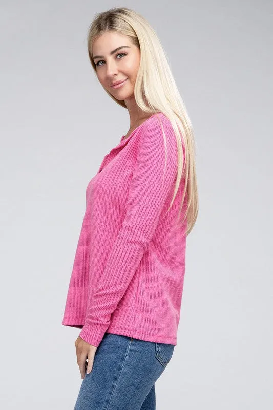 Melange Baby Waffle V-Neck Long Sleeve Top - Online Exclusive
