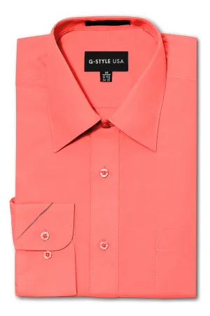 Men's Basic Solid Color Button Up Dress Shirt (Coral)