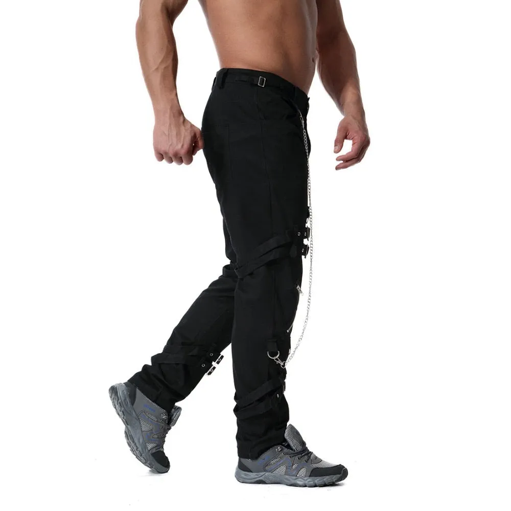 Men's Cargo Pants With Chains And Fake Zippers