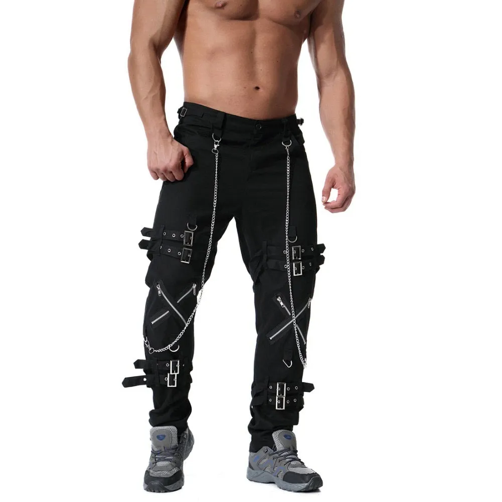 Men's Cargo Pants With Chains And Fake Zippers