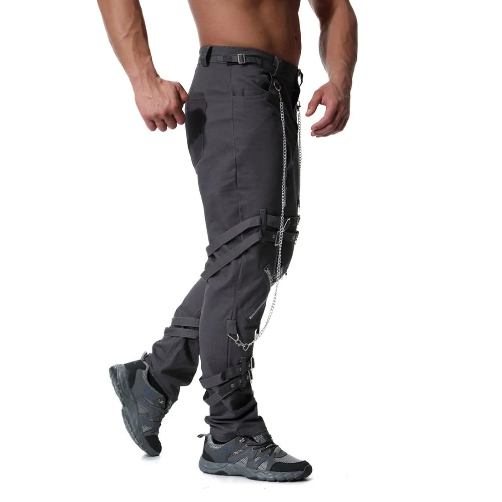 Men's Cargo Pants With Chains And Fake Zippers