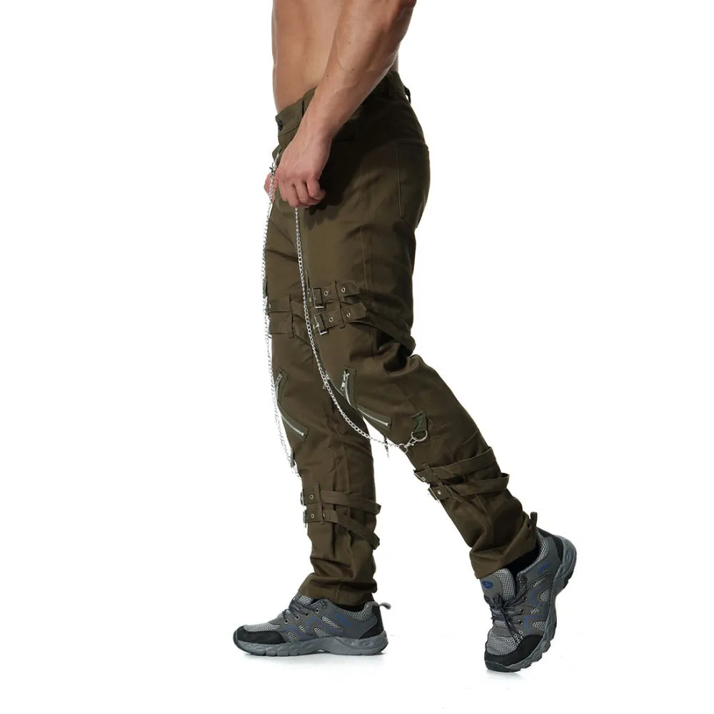 Men's Cargo Pants With Chains And Fake Zippers