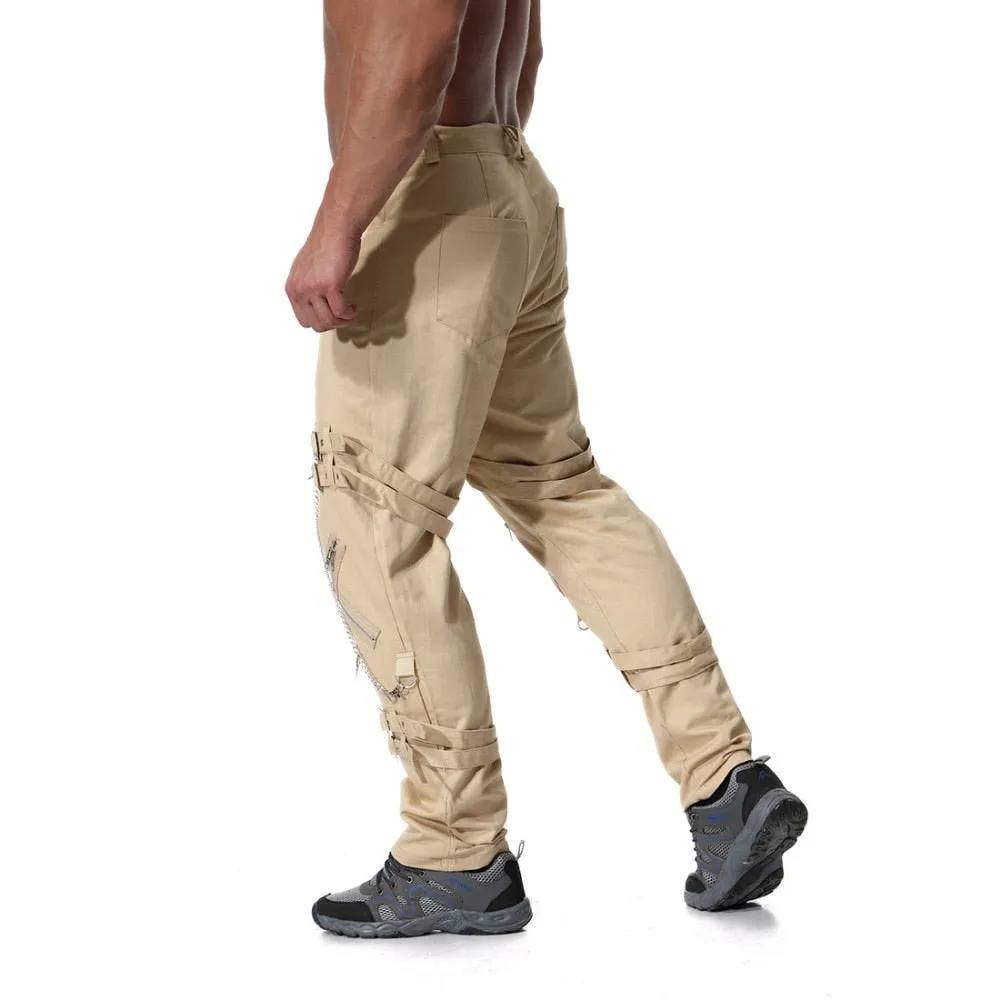 Men's Cargo Pants With Chains And Fake Zippers