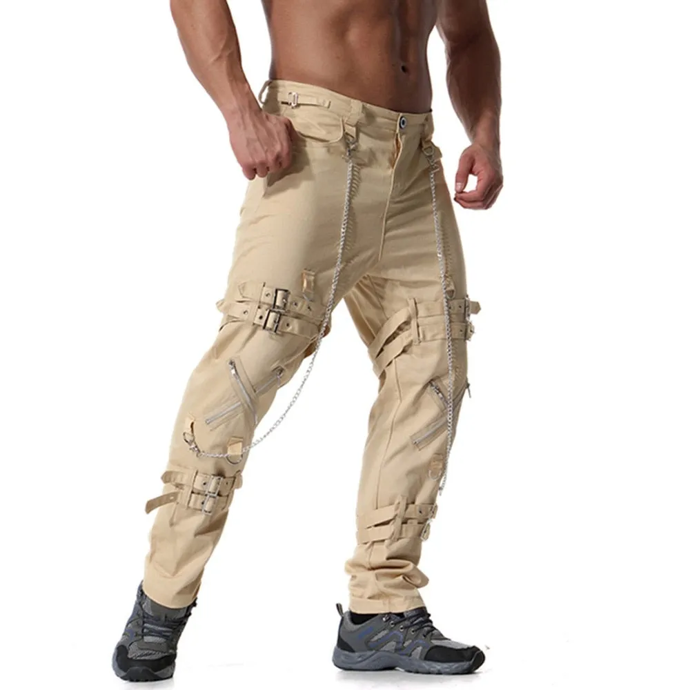 Men's Cargo Pants With Chains And Fake Zippers