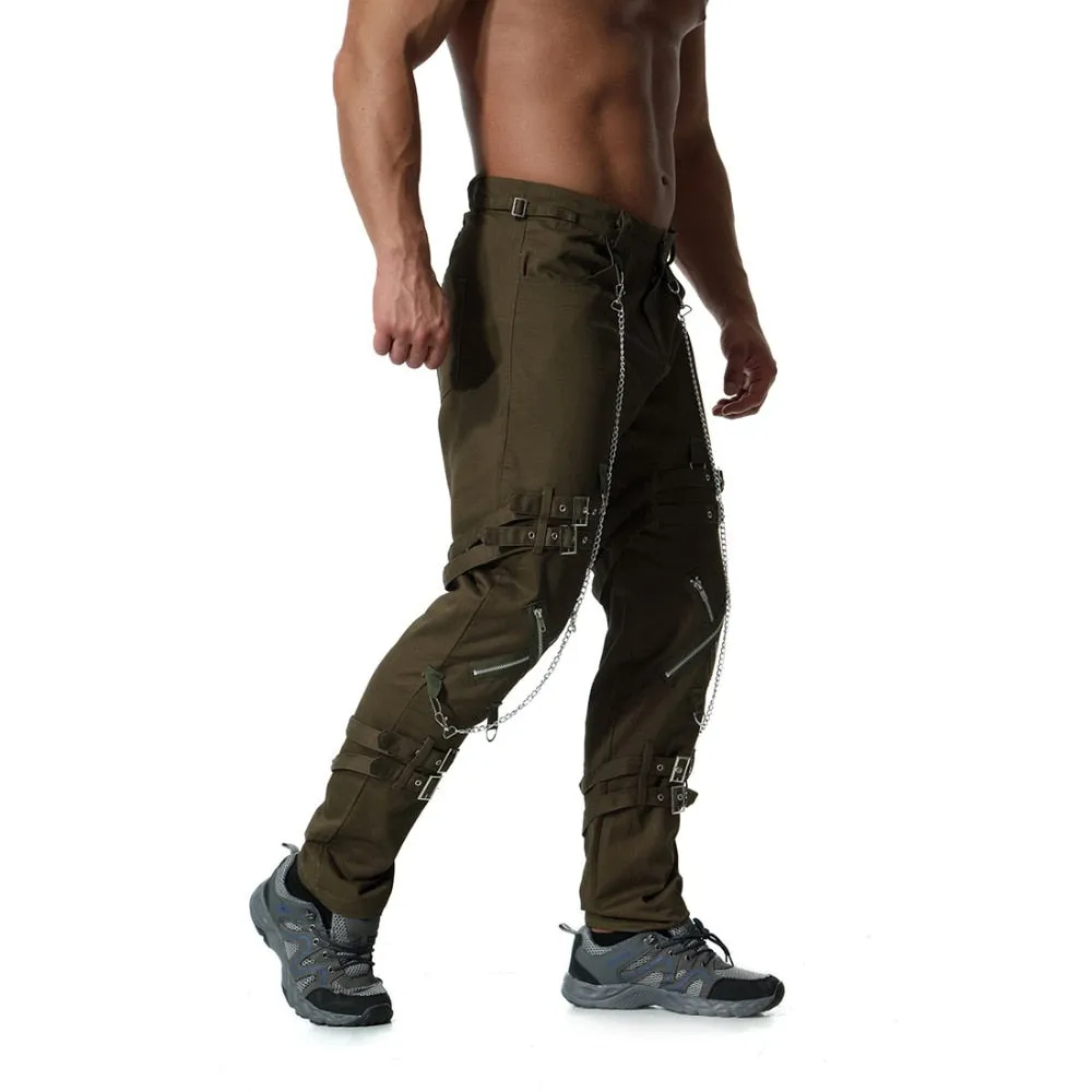 Men's Cargo Pants With Chains And Fake Zippers