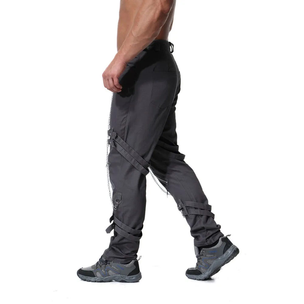 Men's Cargo Pants With Chains And Fake Zippers