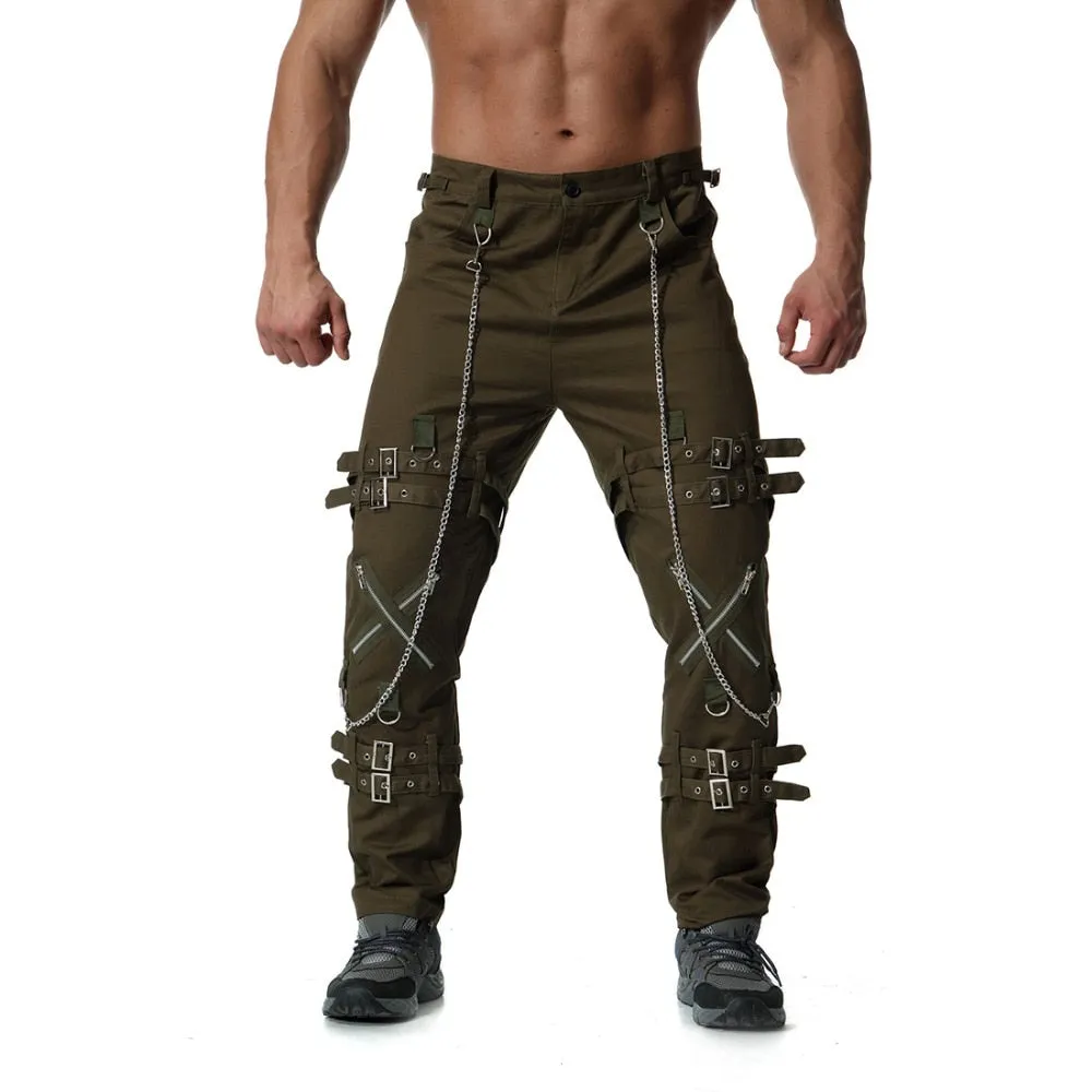 Men's Cargo Pants With Chains And Fake Zippers