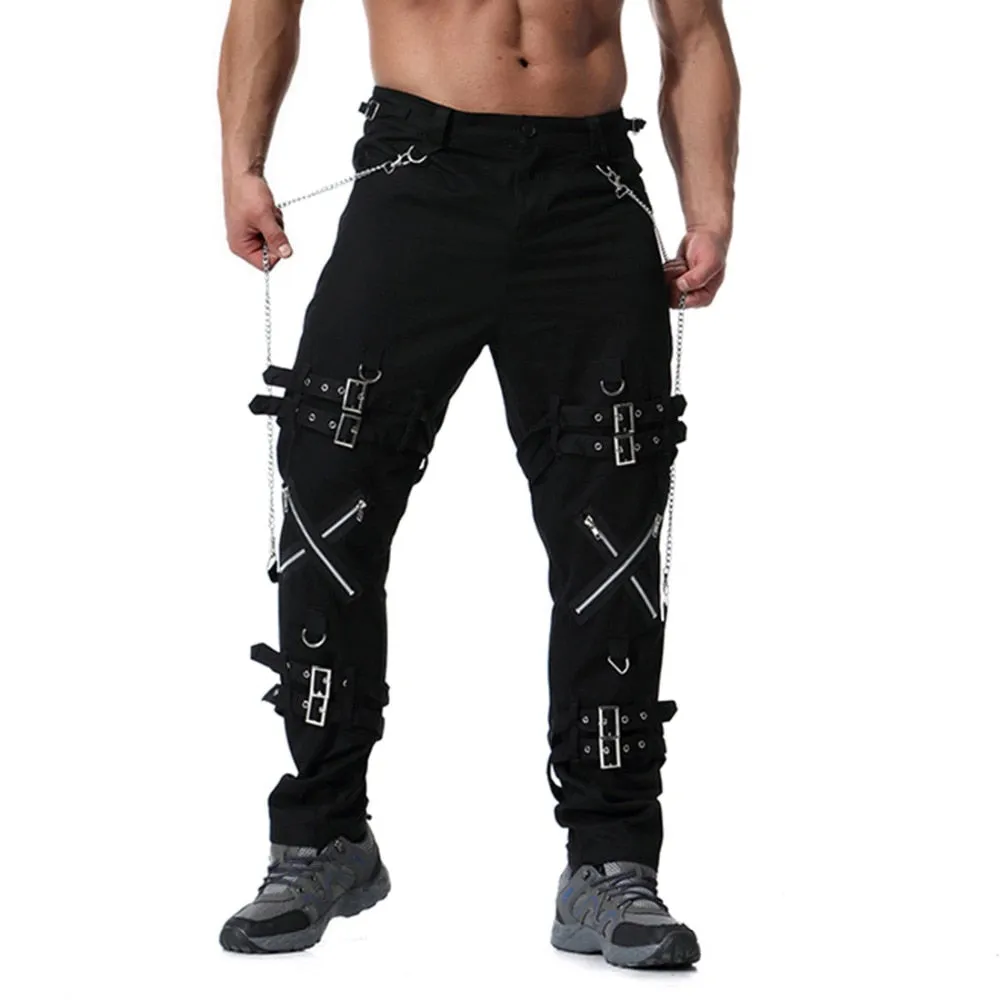 Men's Cargo Pants With Chains And Fake Zippers