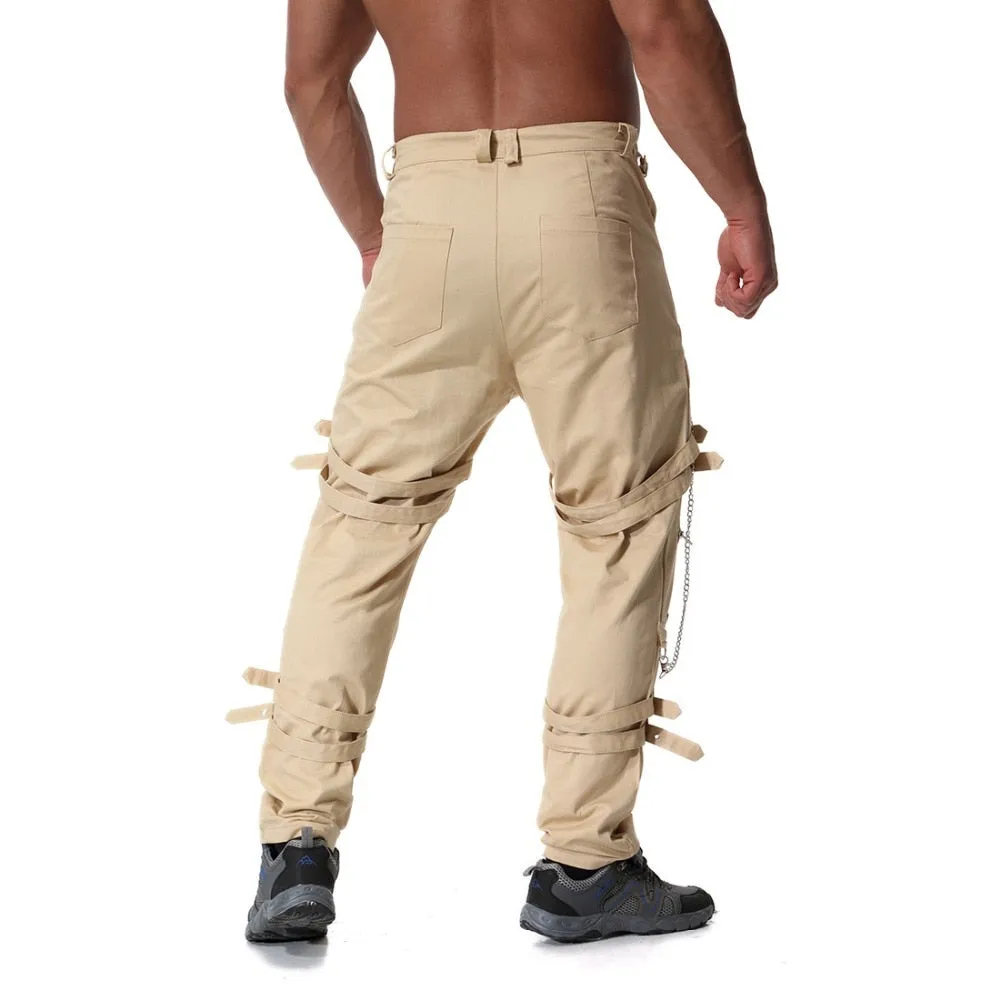 Men's Cargo Pants With Chains And Fake Zippers