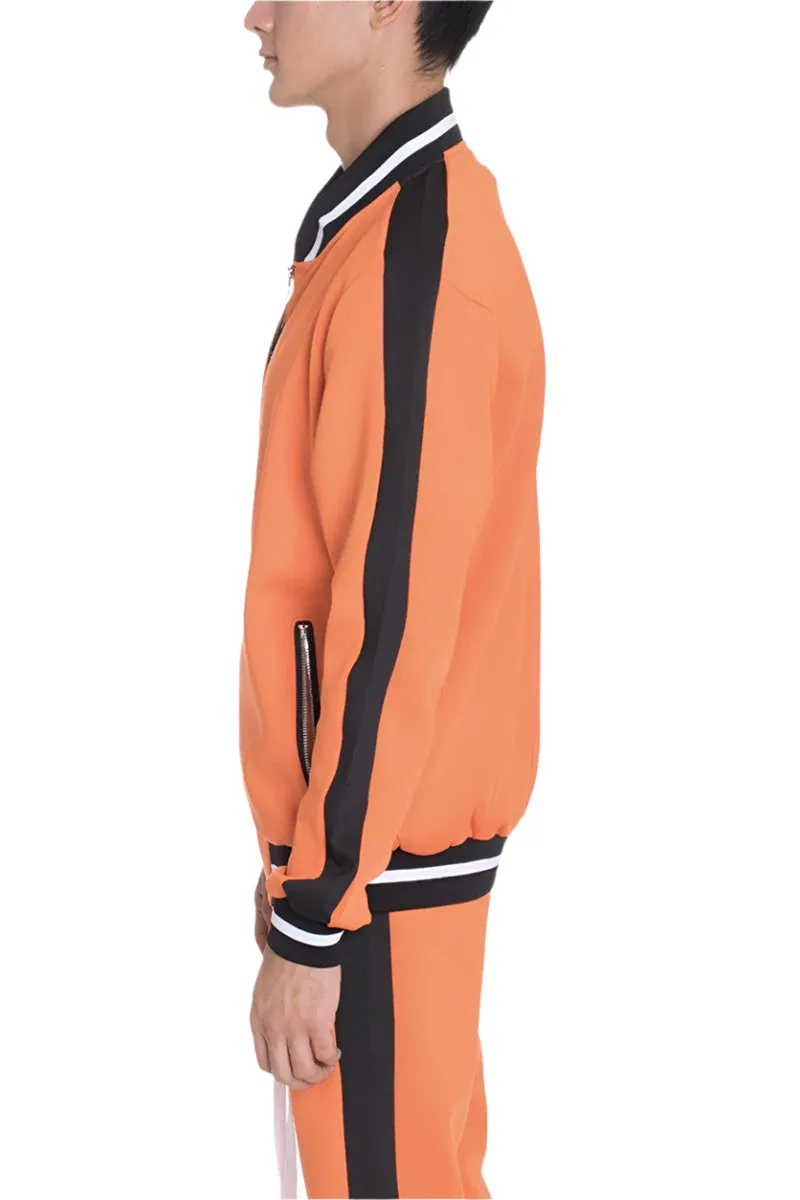 Mens Orange Black Stripe Rally Track Jacket