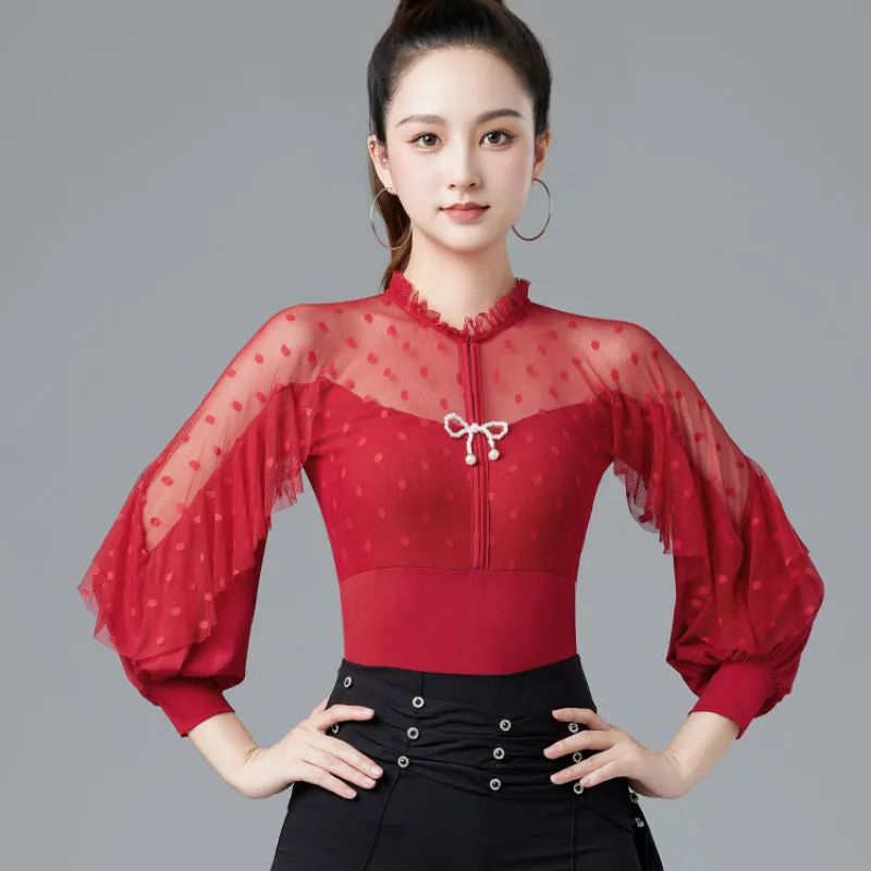 Mesh Long Sleeve Ballroom/Latin Dance Top