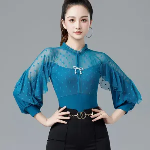 Mesh Long Sleeve Ballroom/Latin Dance Top