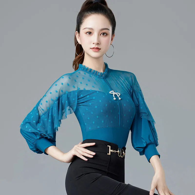 Mesh Long Sleeve Ballroom/Latin Dance Top