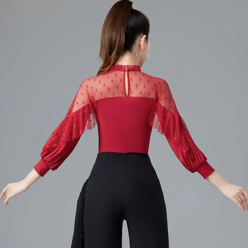 Mesh Long Sleeve Ballroom/Latin Dance Top