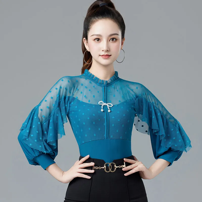 Mesh Long Sleeve Ballroom/Latin Dance Top