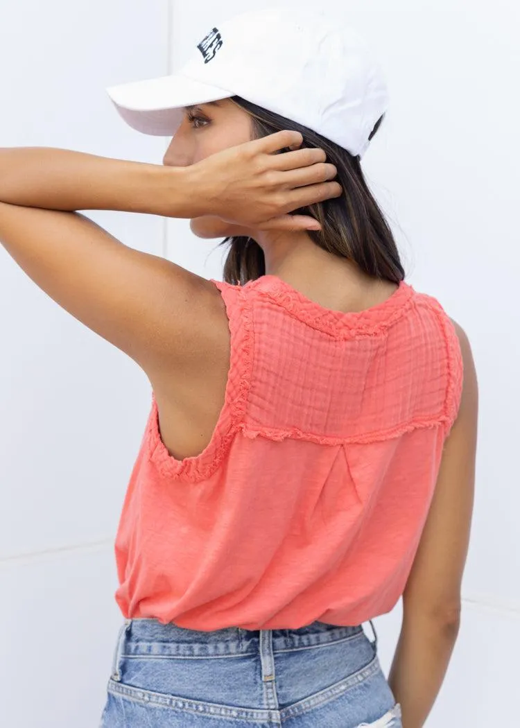 Michael Stars Dina Mix V-Neck Tank-Passionfruit
