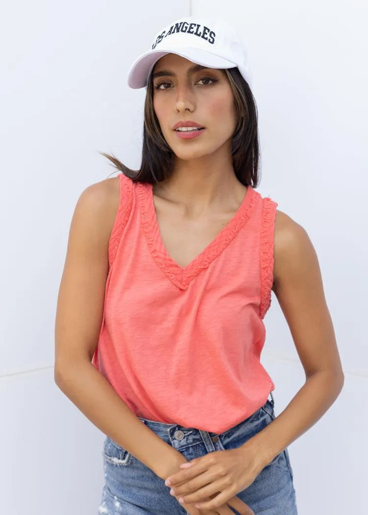 Michael Stars Dina Mix V-Neck Tank-Passionfruit