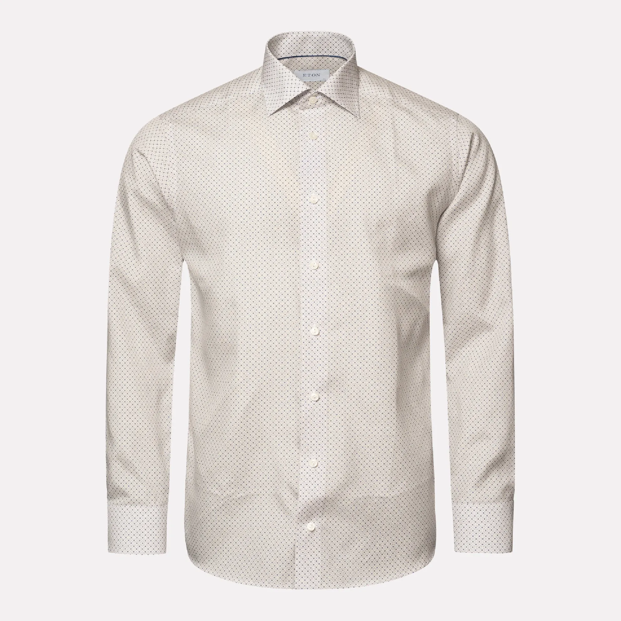Micro Floral Print Contemporary Fit Poplin Shirt / Beige