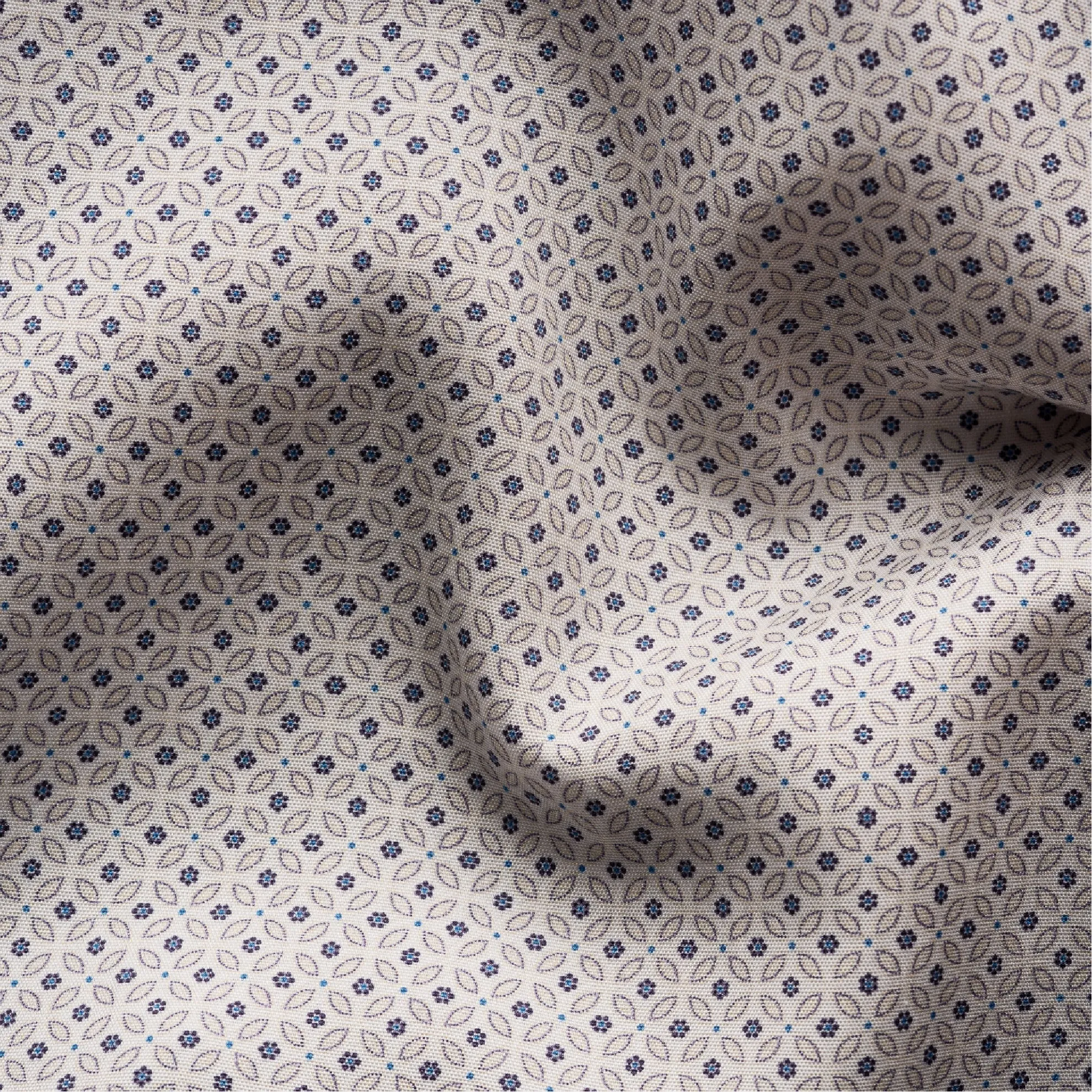 Micro Floral Print Contemporary Fit Poplin Shirt / Beige