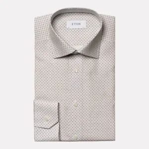 Micro Floral Print Contemporary Fit Poplin Shirt / Beige
