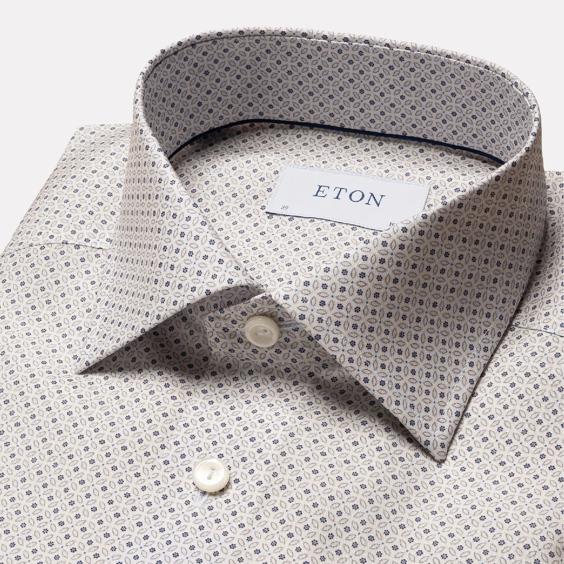 Micro Floral Print Contemporary Fit Poplin Shirt / Beige