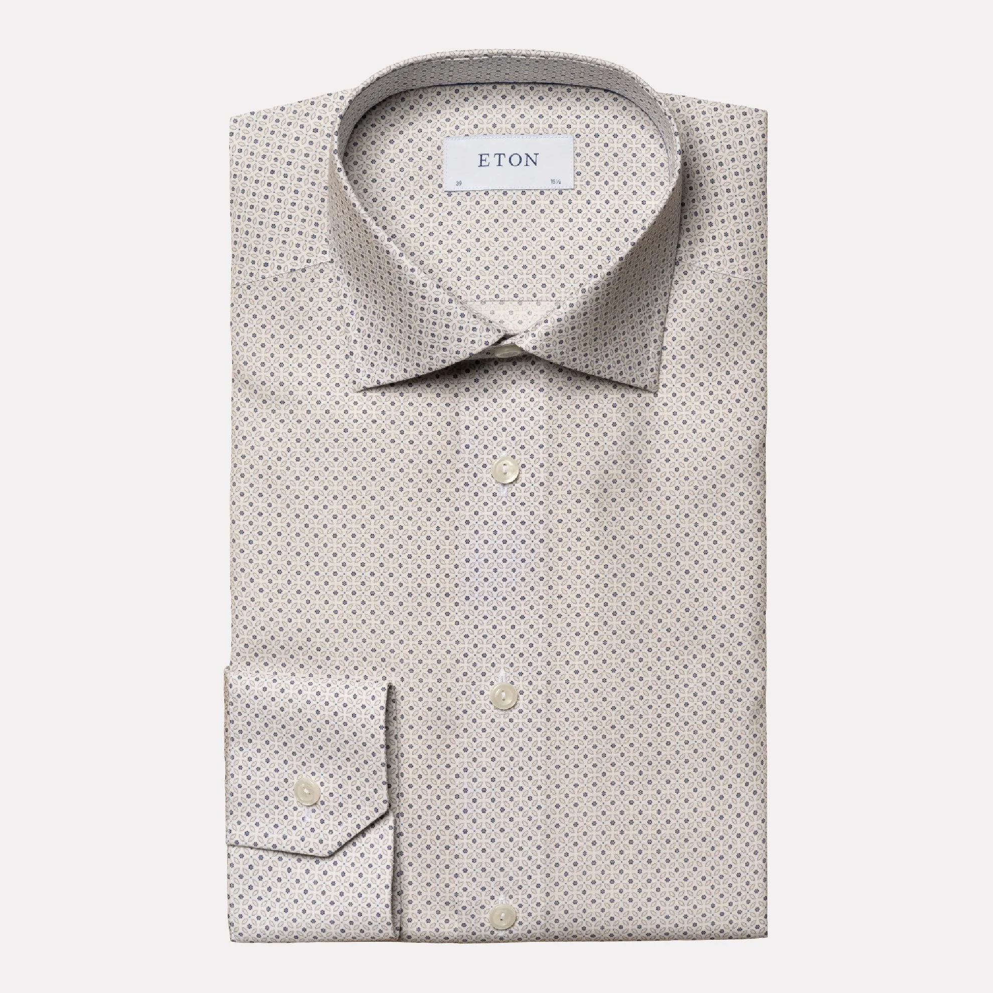 Micro Floral Print Contemporary Fit Poplin Shirt / Beige