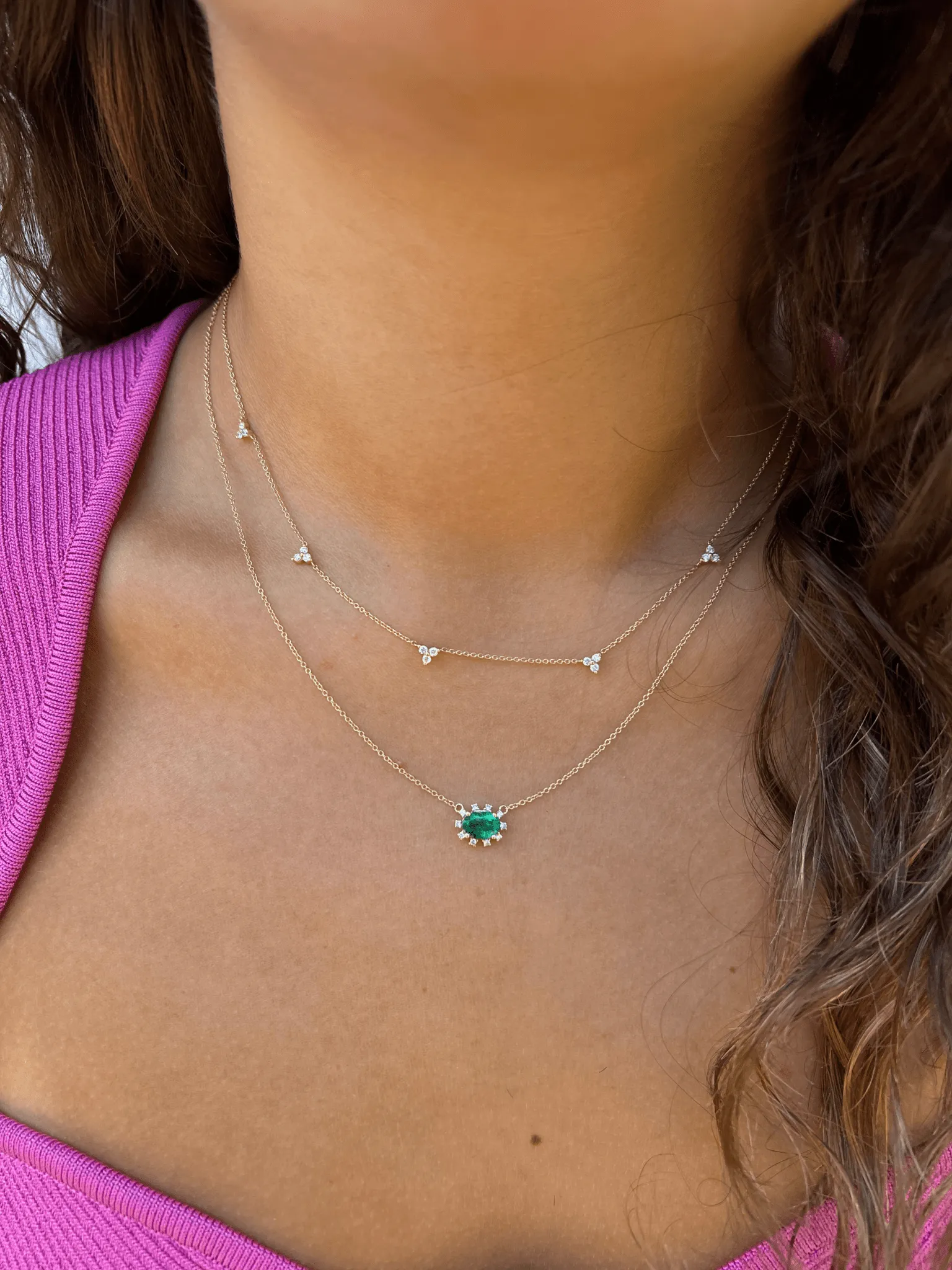 Mini Trio Diamond Layering Necklace 14K