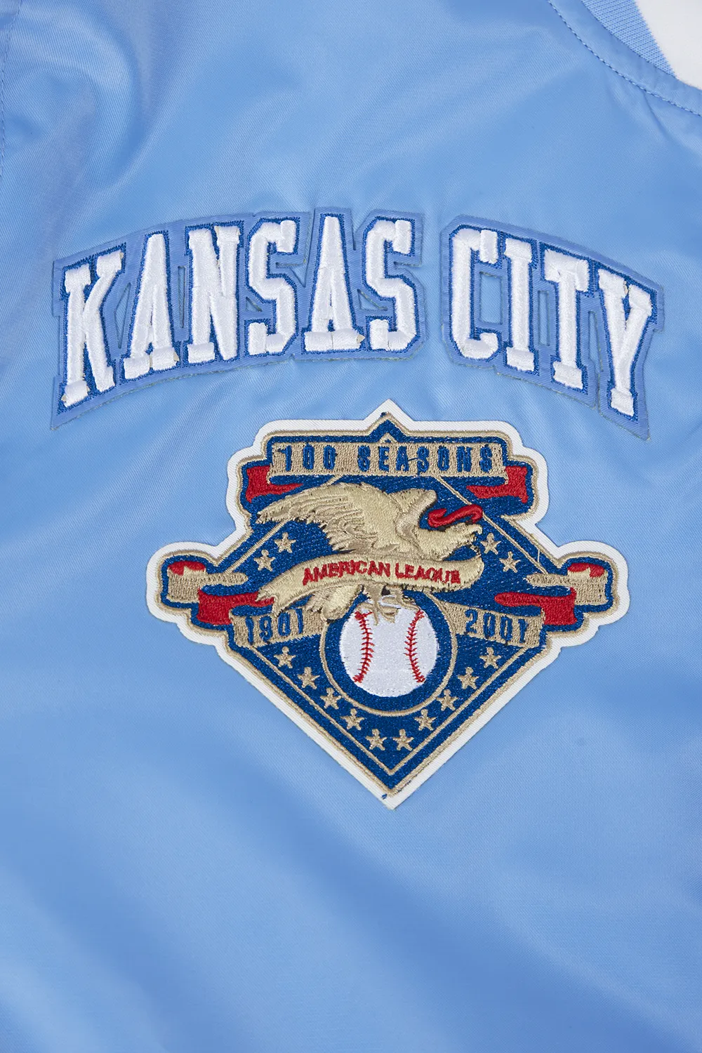 MLB KANSAS CITY ROYALS RETRO CLASSIC MEN'S RIB SATIN JACKET (UNIVERSITY BLUE)