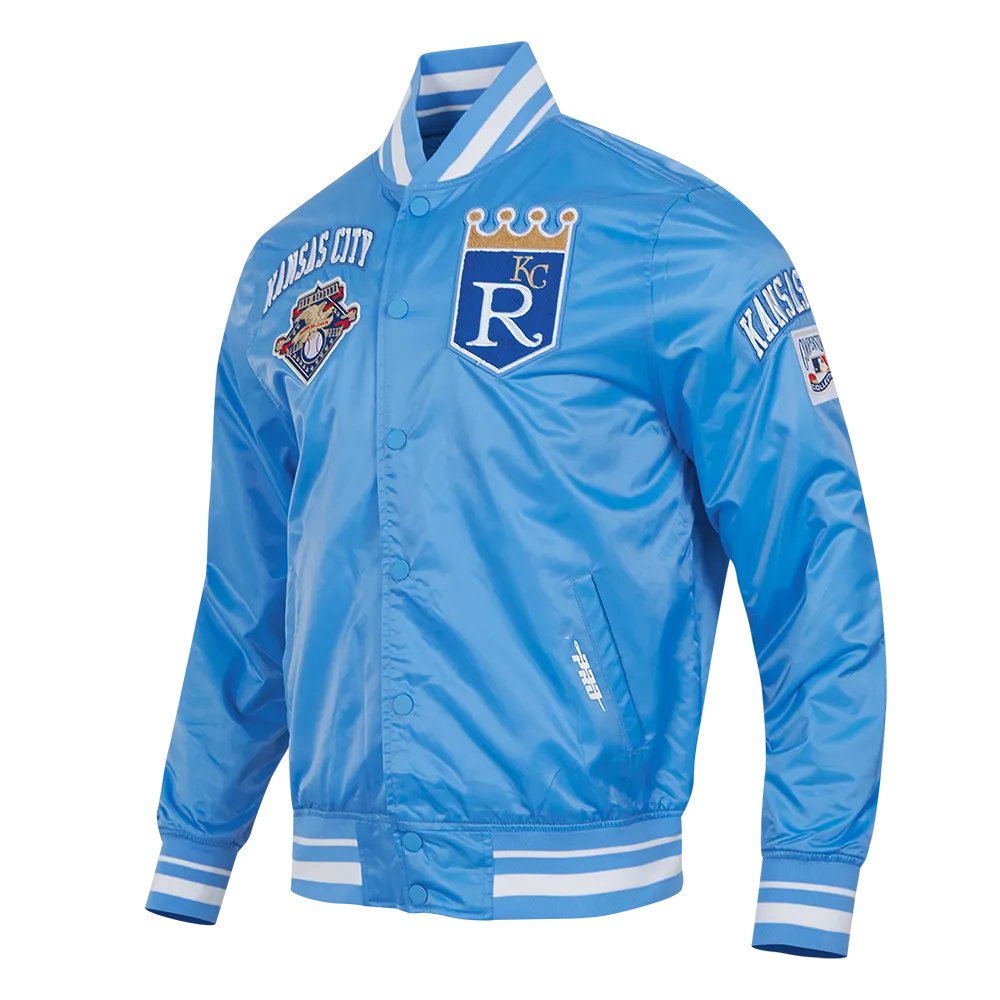 MLB KANSAS CITY ROYALS RETRO CLASSIC MEN'S RIB SATIN JACKET (UNIVERSITY BLUE)