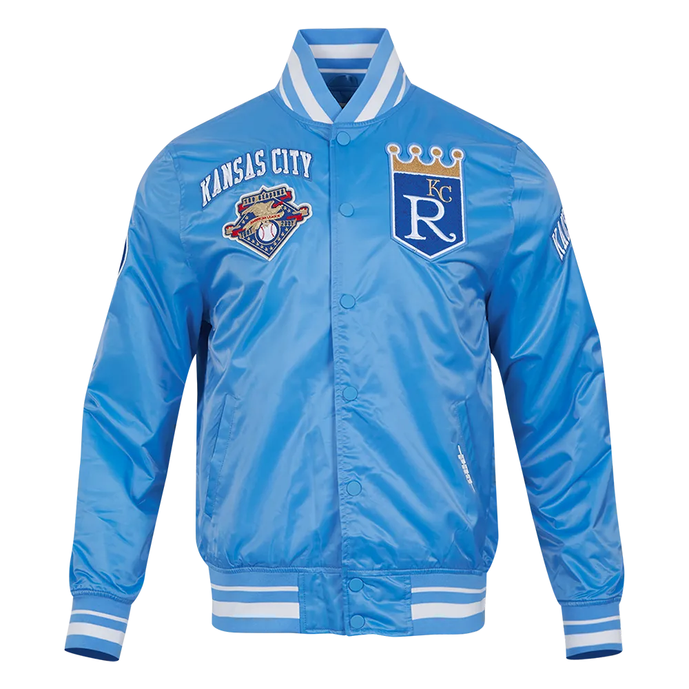 MLB KANSAS CITY ROYALS RETRO CLASSIC MEN'S RIB SATIN JACKET (UNIVERSITY BLUE)