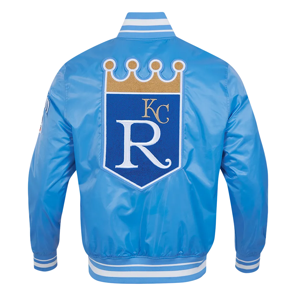 MLB KANSAS CITY ROYALS RETRO CLASSIC MEN'S RIB SATIN JACKET (UNIVERSITY BLUE)