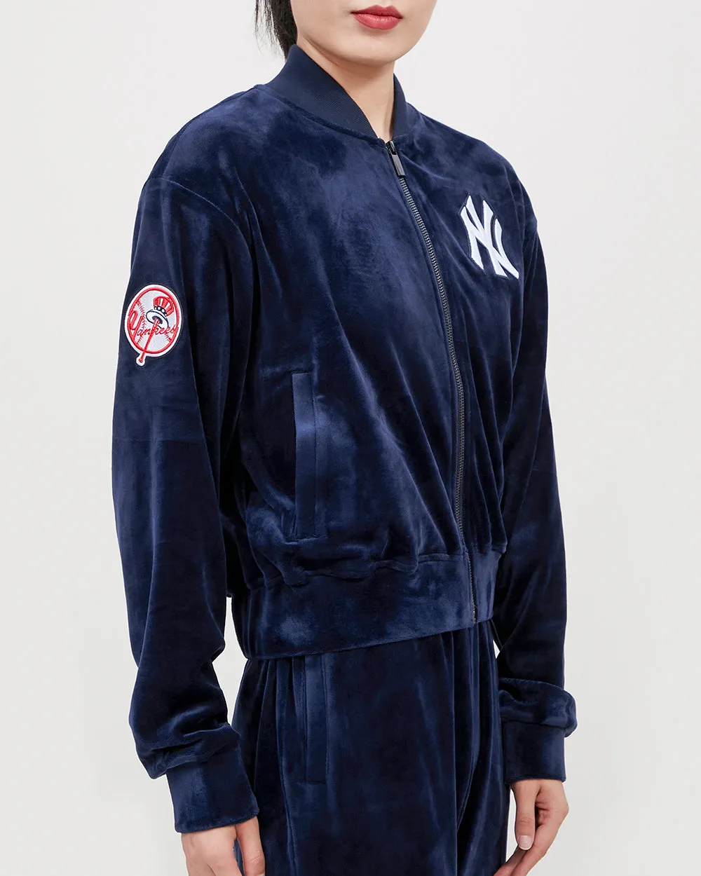 MLB NEW YORK YANKEES CLASSIC WOMEN'S VELOUR FZ TRACK JACKET (MIDNIGHT NAVY)
