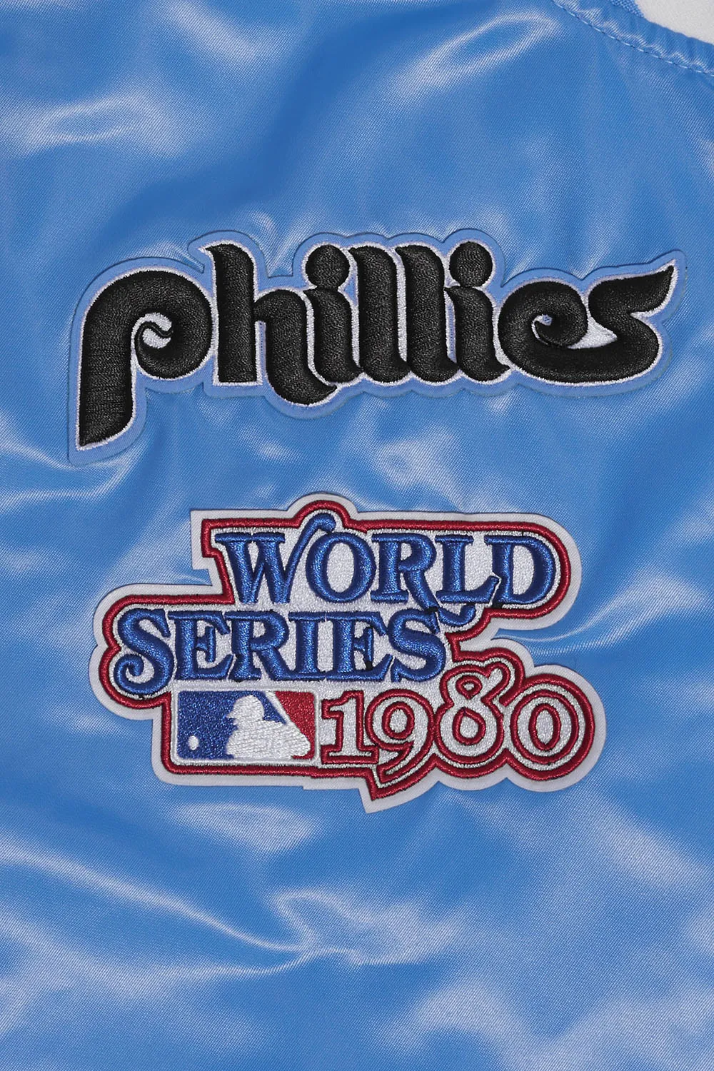 MLB PHILADELPHIA PHILLIES RETRO CLASSIC MEN'S RIB SATIN JACKET (UNIVERSITY BLUE)