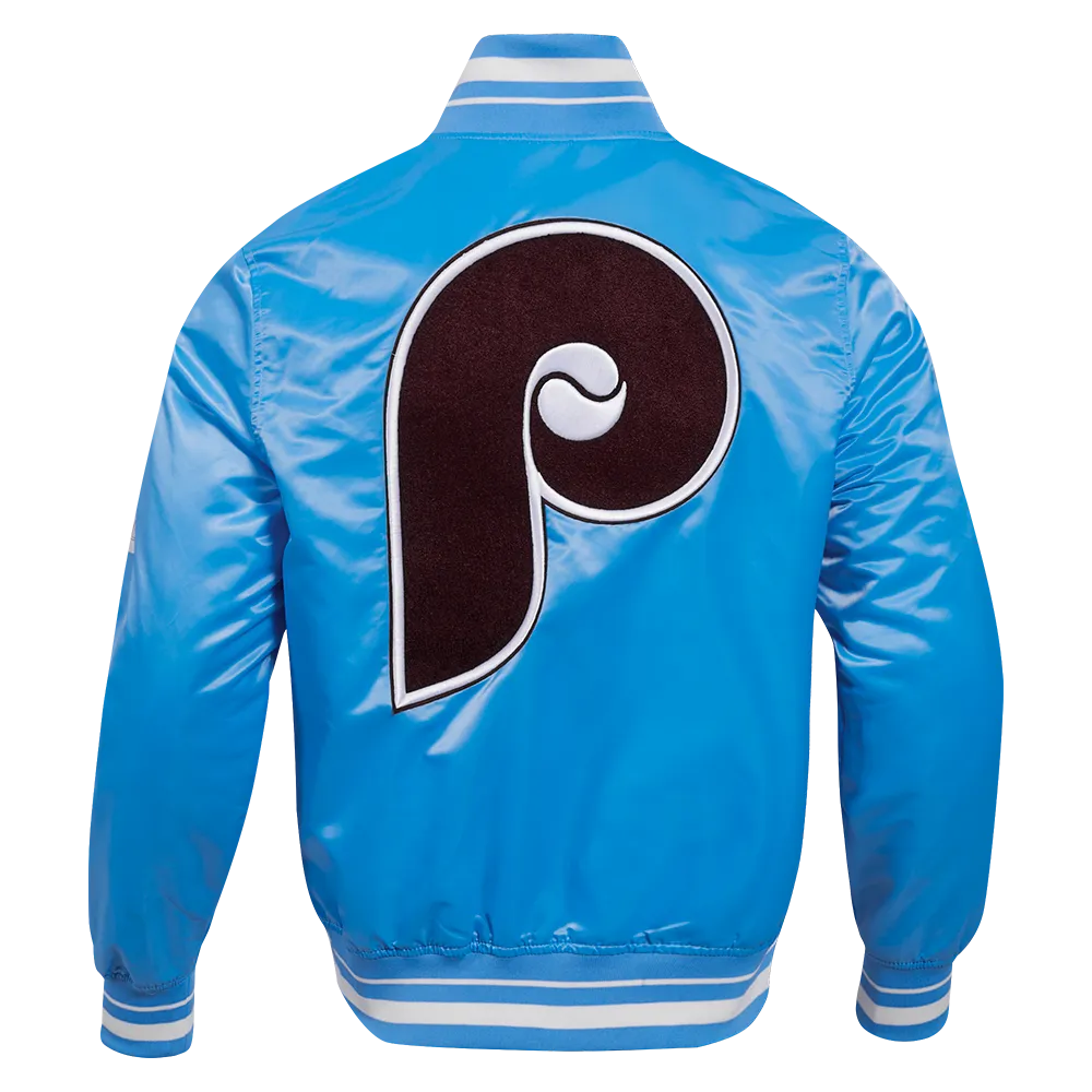 MLB PHILADELPHIA PHILLIES RETRO CLASSIC MEN'S RIB SATIN JACKET (UNIVERSITY BLUE)