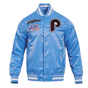 MLB PHILADELPHIA PHILLIES RETRO CLASSIC MEN'S RIB SATIN JACKET (UNIVERSITY BLUE)