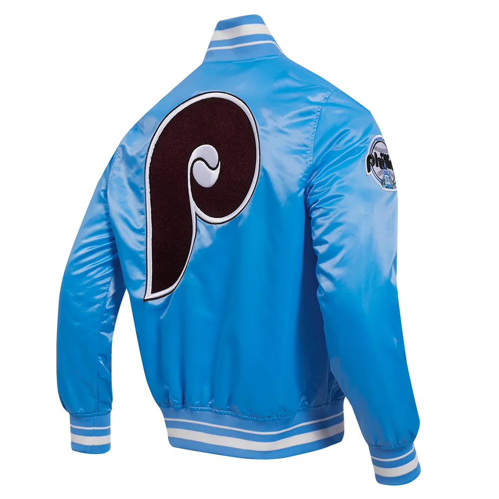 MLB PHILADELPHIA PHILLIES RETRO CLASSIC MEN'S RIB SATIN JACKET (UNIVERSITY BLUE)