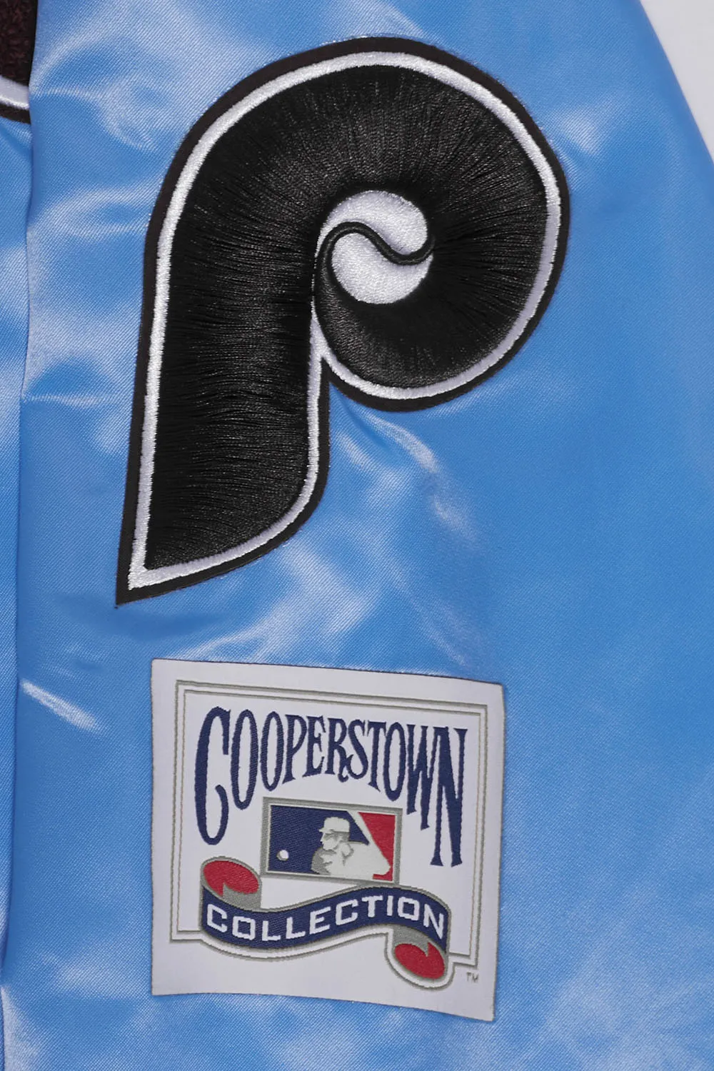 MLB PHILADELPHIA PHILLIES RETRO CLASSIC MEN'S RIB SATIN JACKET (UNIVERSITY BLUE)