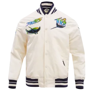 MLB TAMPA DEVIL RAYS RETRO CLASSIC MEN'S RIB SATIN JACKET (EGGSHELL/ MIDNIGHT NAVY)