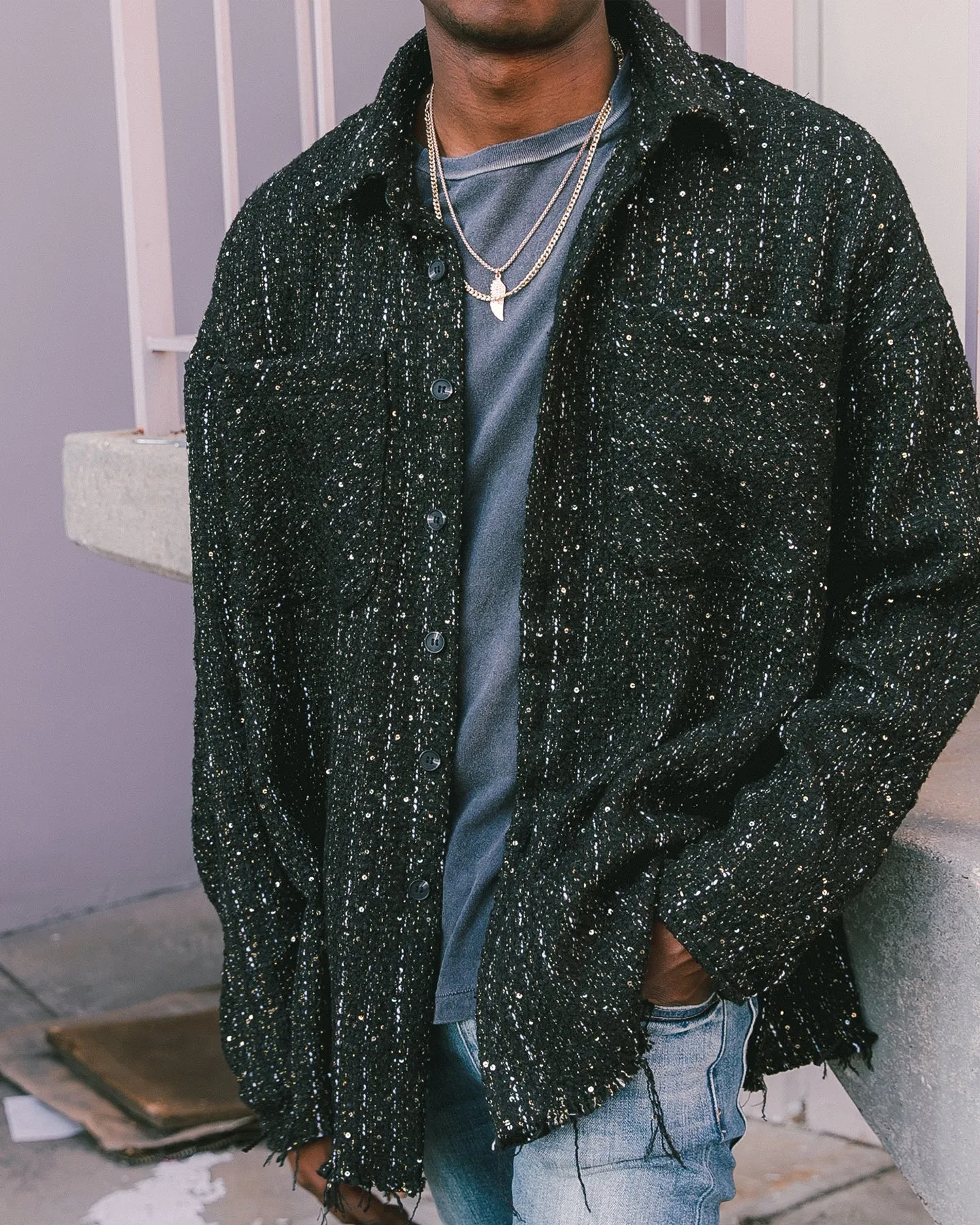 MNML Loose Woven Flannel Shirt Black